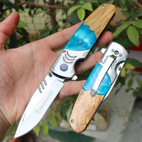 Browning F217 Quick-Open Resin Handle and Olive Wood Handle Folding Knife UD408768